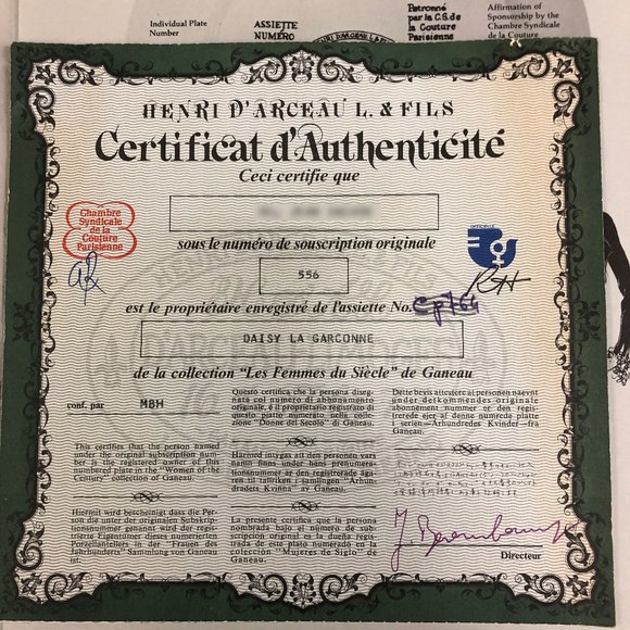 1925 Ganeau's Women of the Century Porcelian COA - Picture 7 of 8